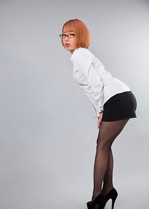 black pantyhose, chie kobayashi, footjobs, pov, redhead, secretary, 